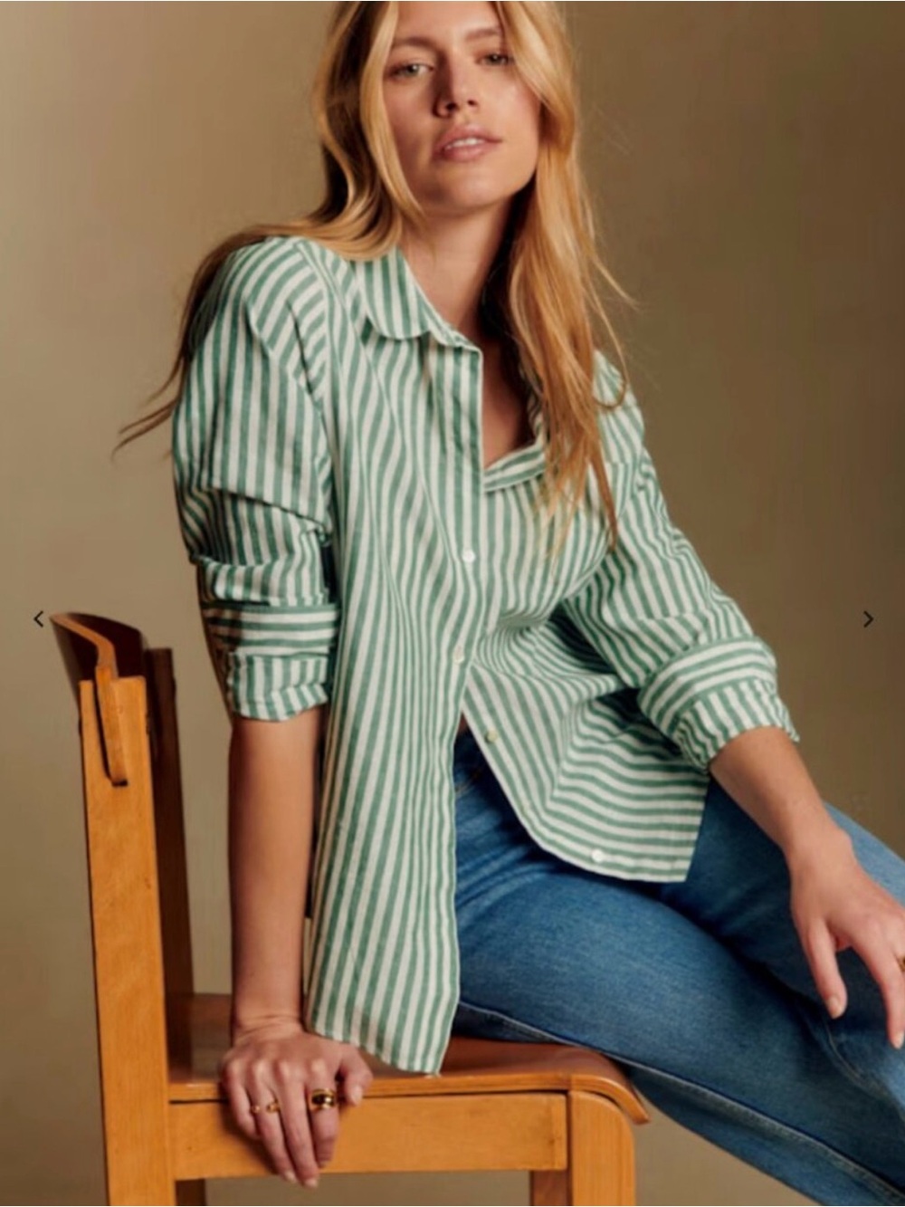 Sézane Tomboy Shirt in Ecru Green stripes